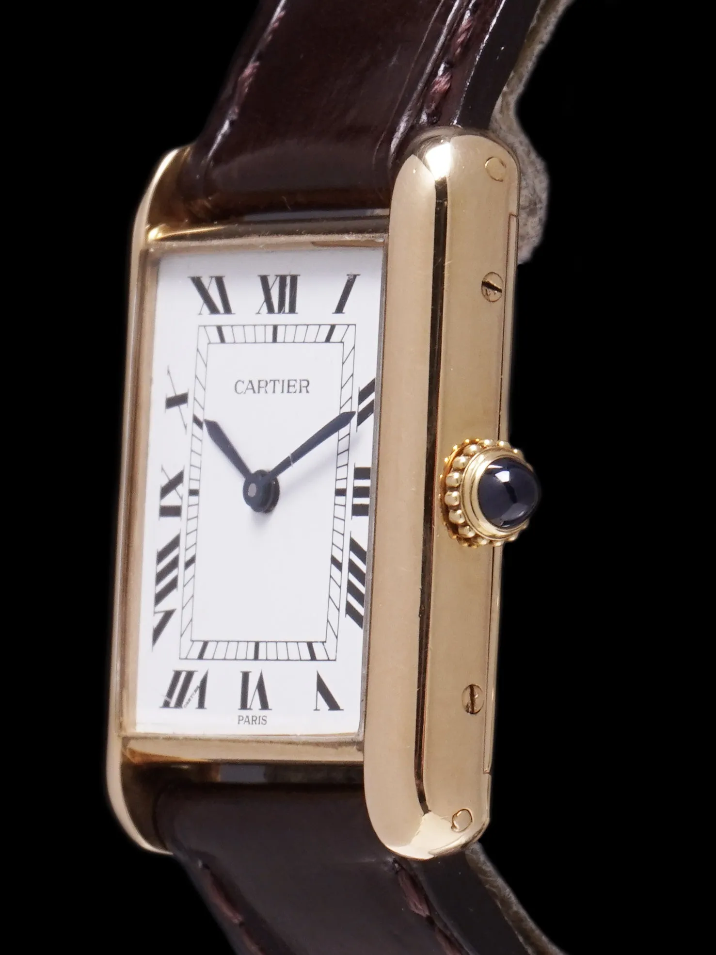 1970s Ladies Cartier Tank Paris 18k YG w/ Original 18k Deployant Clasp