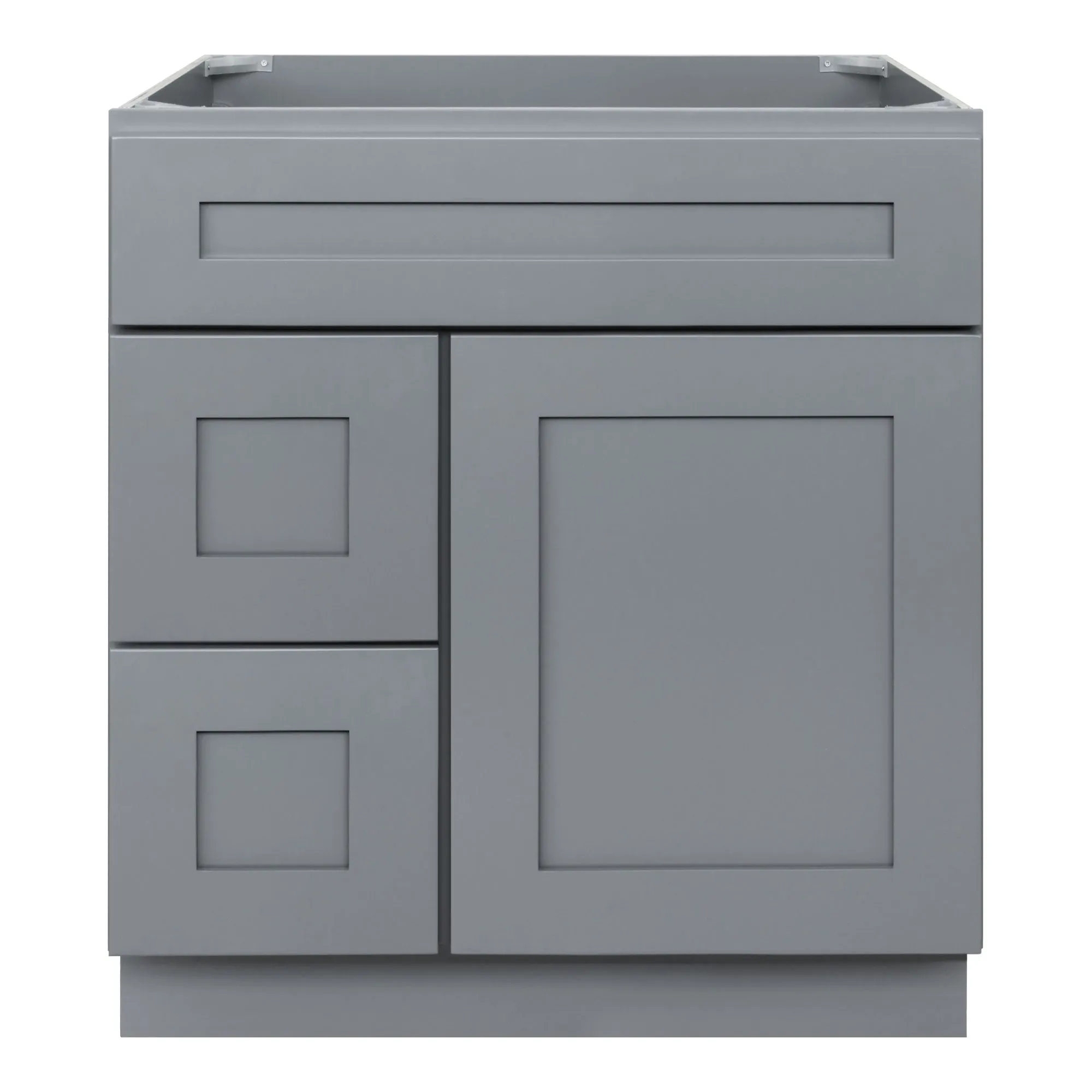 30 W x 21 D x 34.5 H Vanity Sink Base with Left Drawers Gray Shaker Cabinet