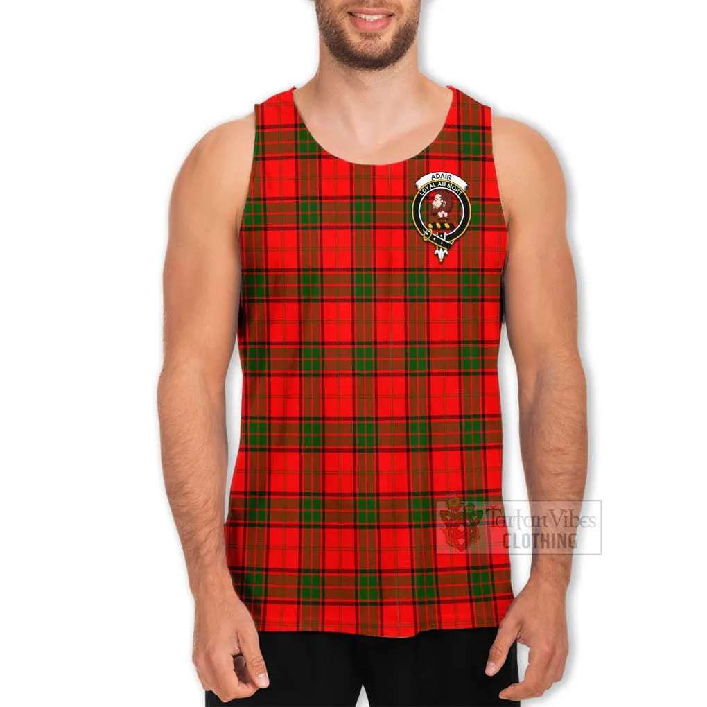 Adair Tartan Men's Tank Top with Family Crest and Bearded Skull Holding Bottles of Whiskey