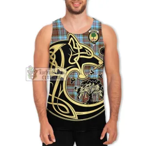 Anderson Ancient Tartan Men's Tank Top with Family Crest Celtic Wolf Style