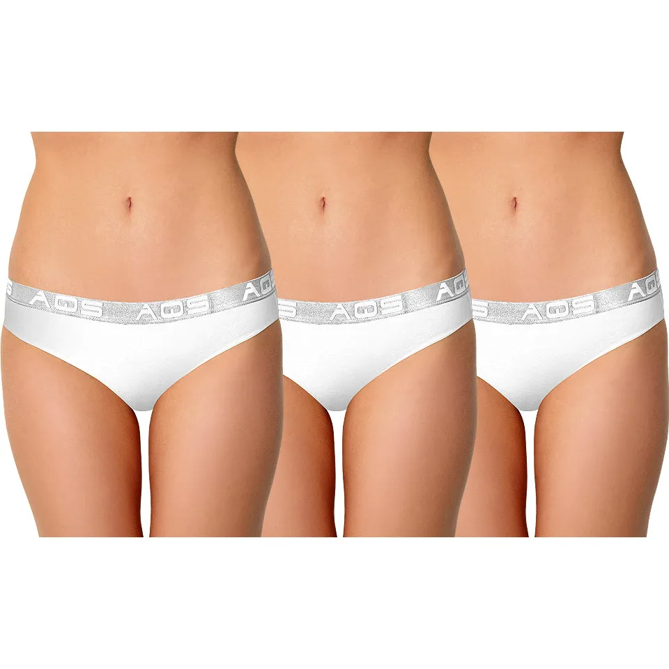 AQS Ladies White Cotton Bikini Underwear - 3 Pack Three-pack of womens