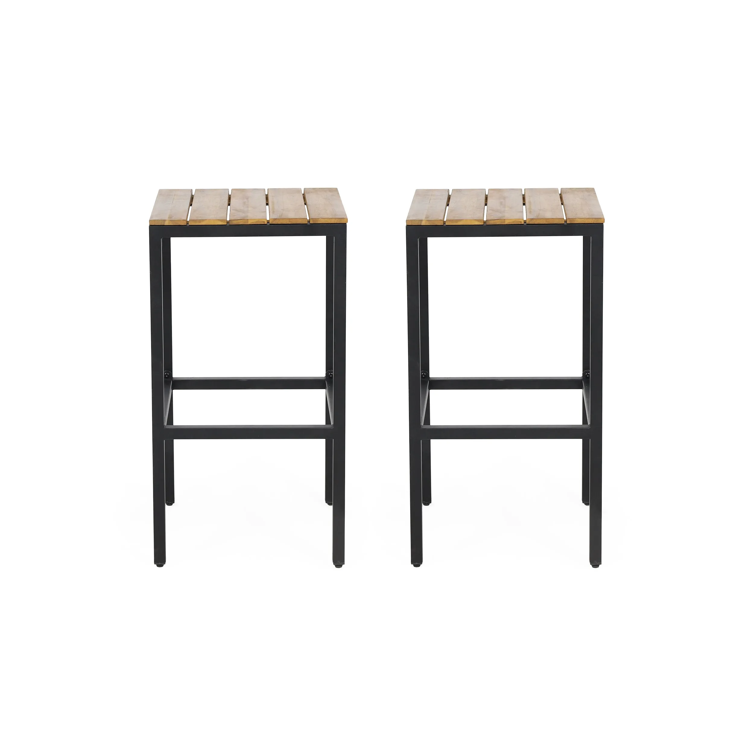 Arath Outdoor Modern Industrial Acacia Wood Bar Stools (Set of 2)