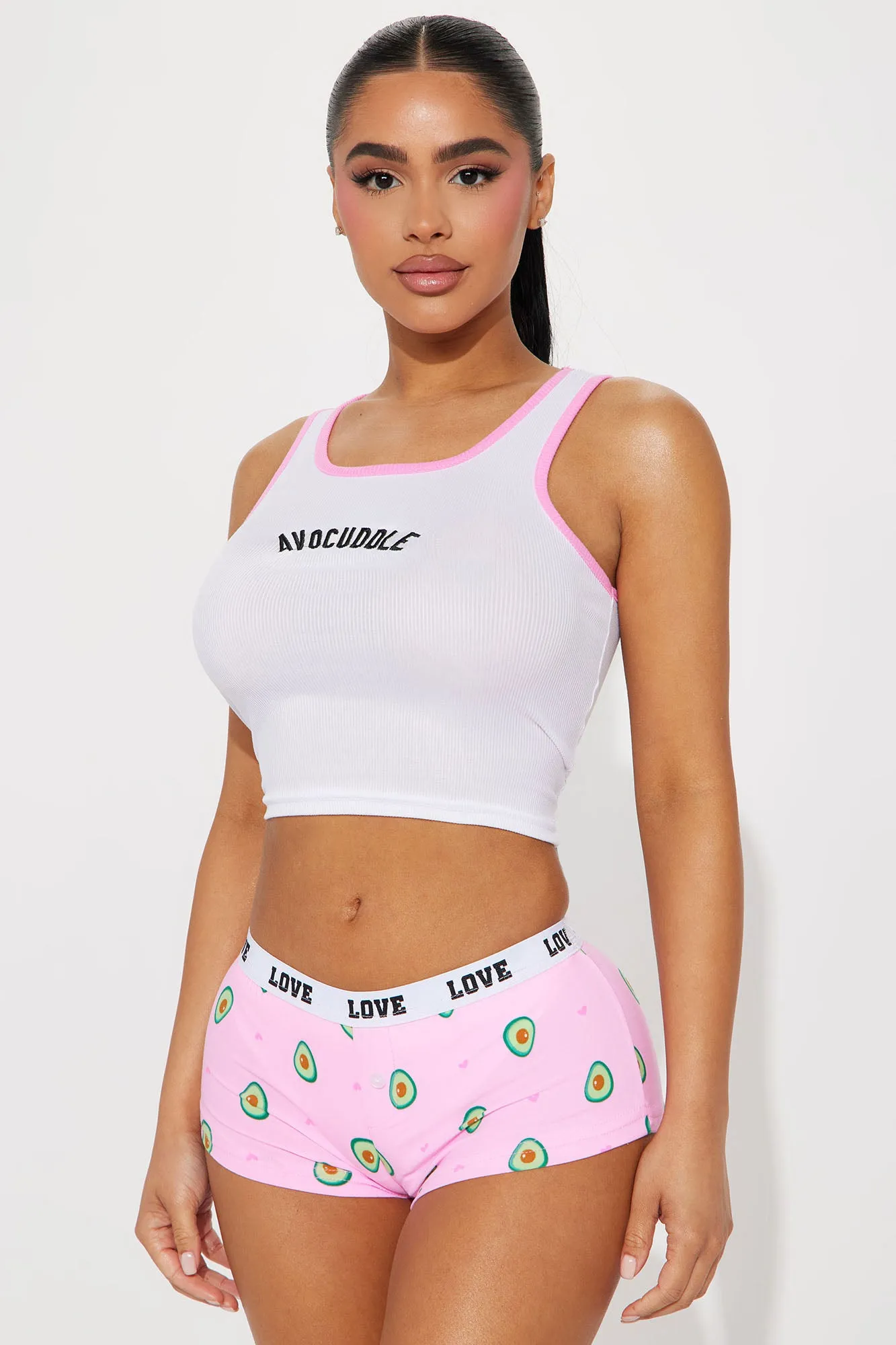 Avocuddle PJ Boyshort Set - White/Pink