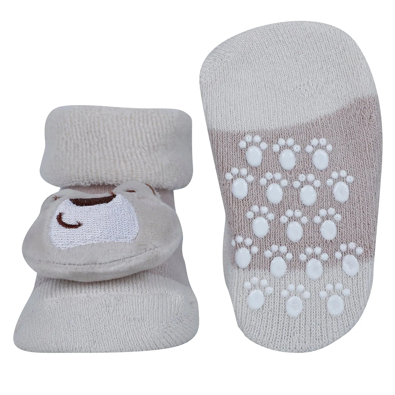 Baby Moo Fox 3D Rattle Anti-Skid Socks Booties Pack of 2 - Beige, Blue