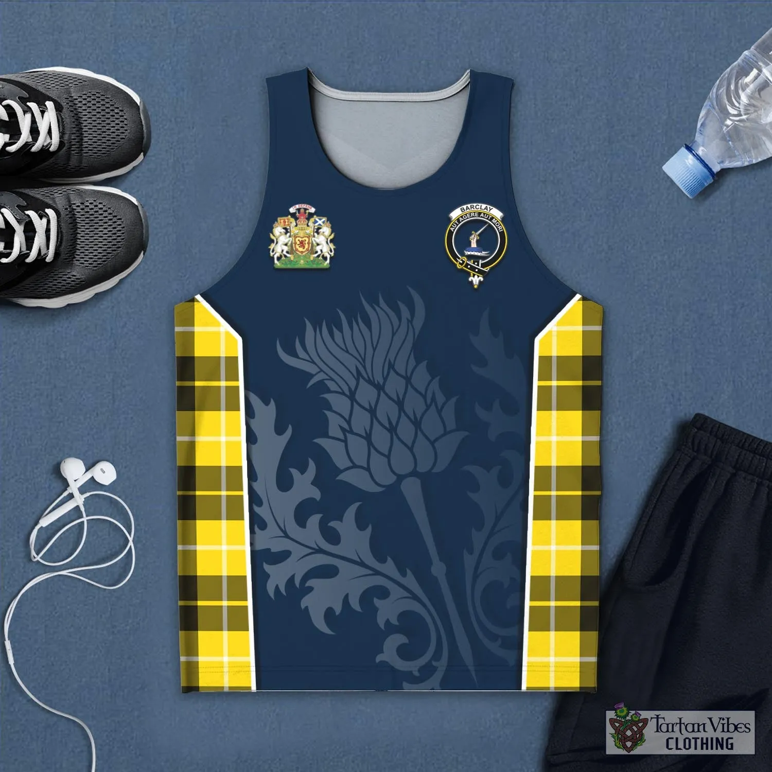 Barclay Dress Modern Tartan Men's Tanks Top with Family Crest and Scottish Thistle Vibes Sport Style