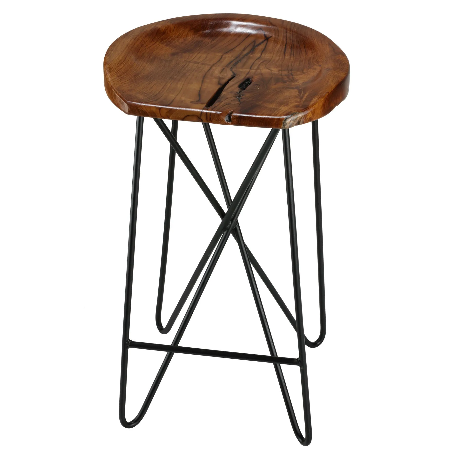 Bare Decor Aloha Backless Teak Counter Stool with Metal Legs