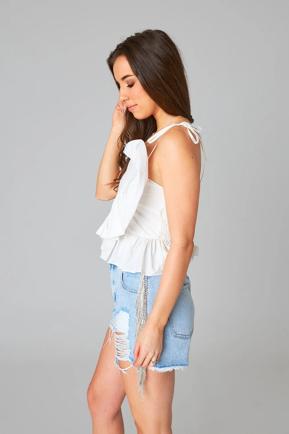 Beck Ruffle Tank Top - White