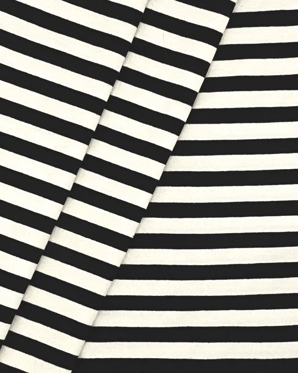 Black White Stretch Rayon Jersey Striped Knit Fabric