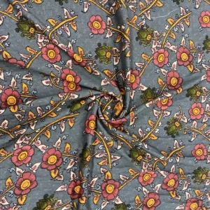 Blue Floral Print Rayon Dobby Fabric