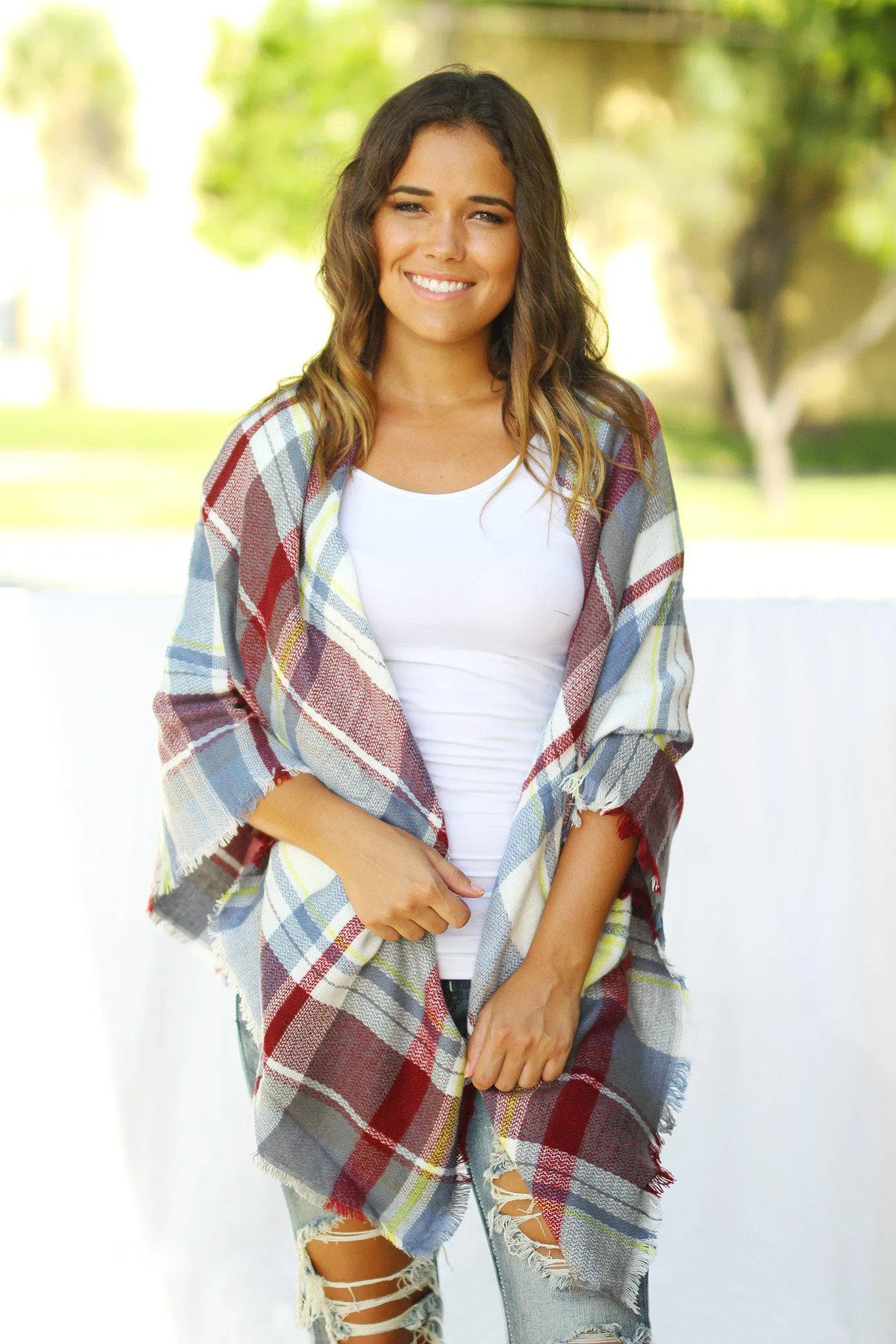 Blue Plaid Blanket Scarf