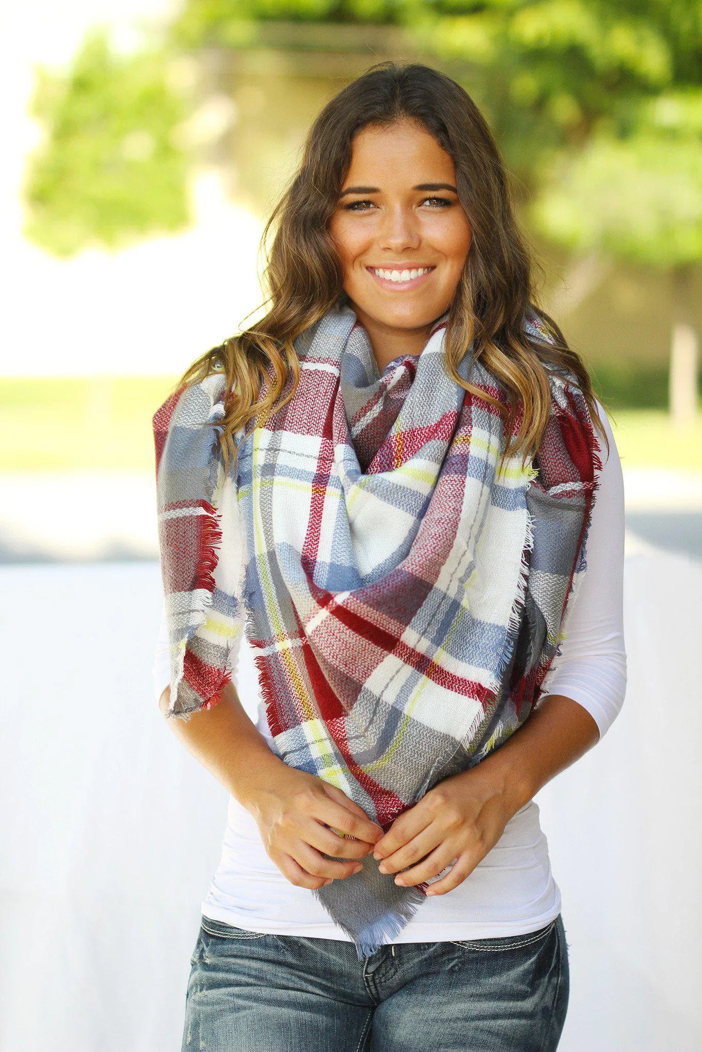 Blue Plaid Blanket Scarf