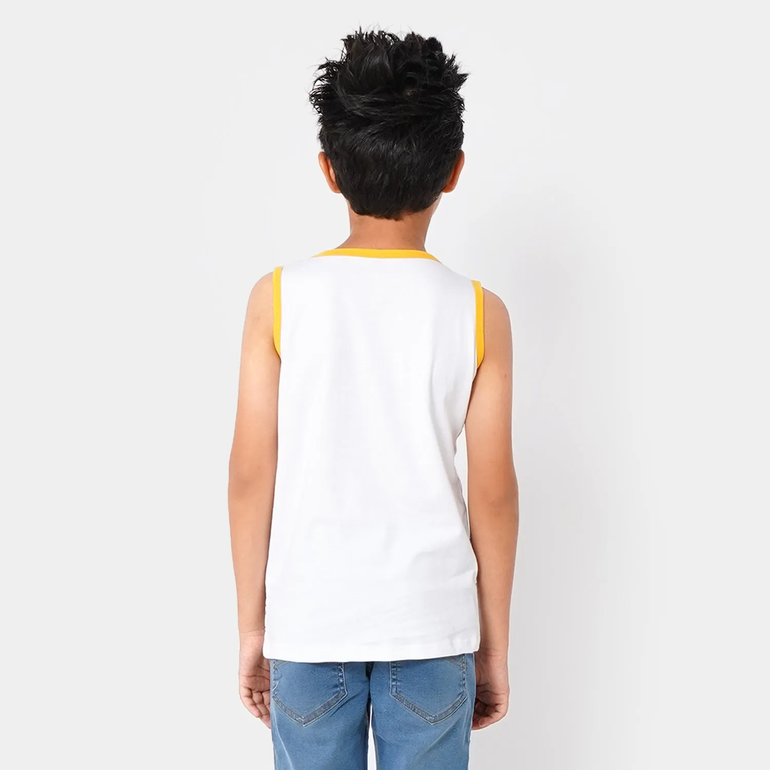 Boys Cotton Sando Basket Ball - White