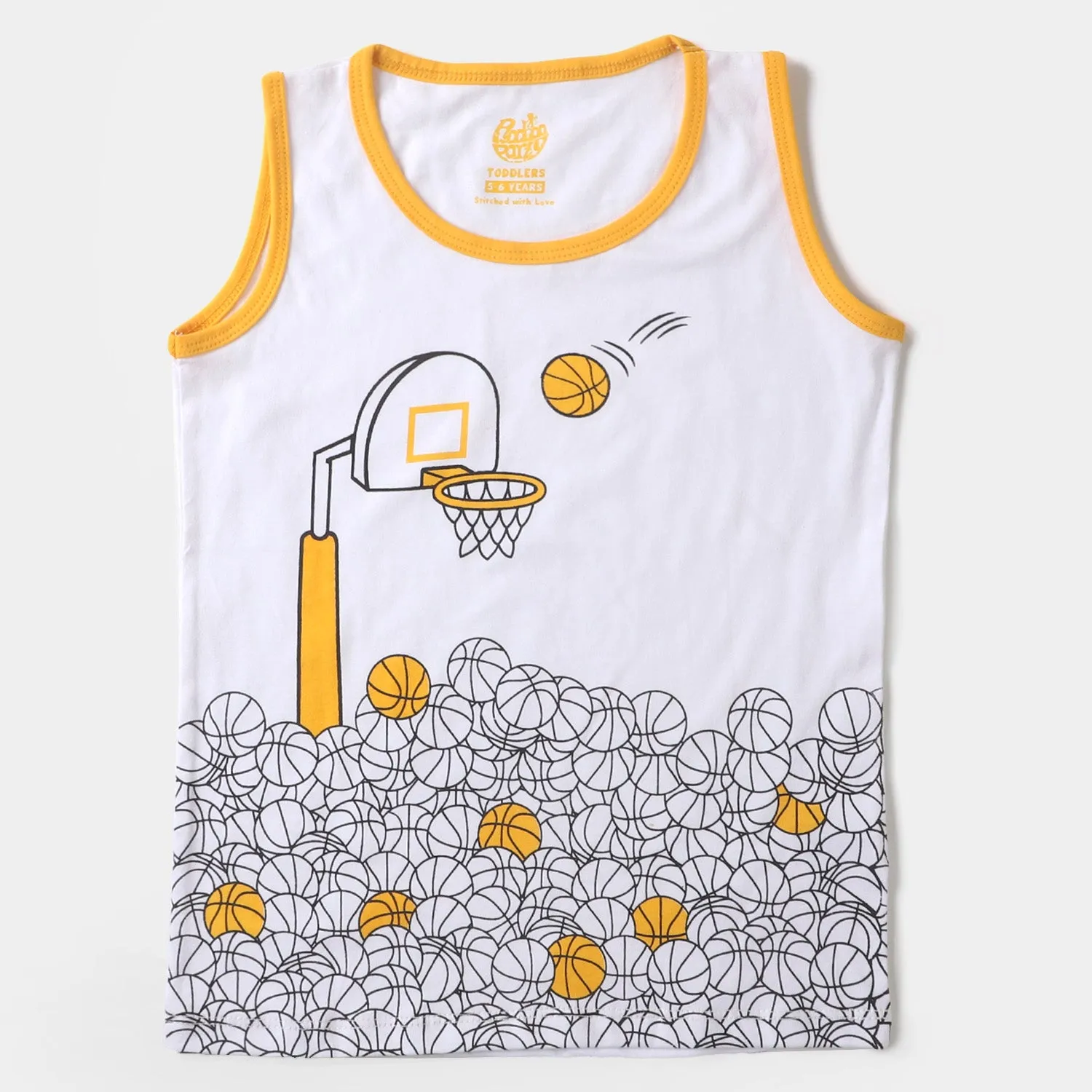 Boys Cotton Sando Basket Ball - White