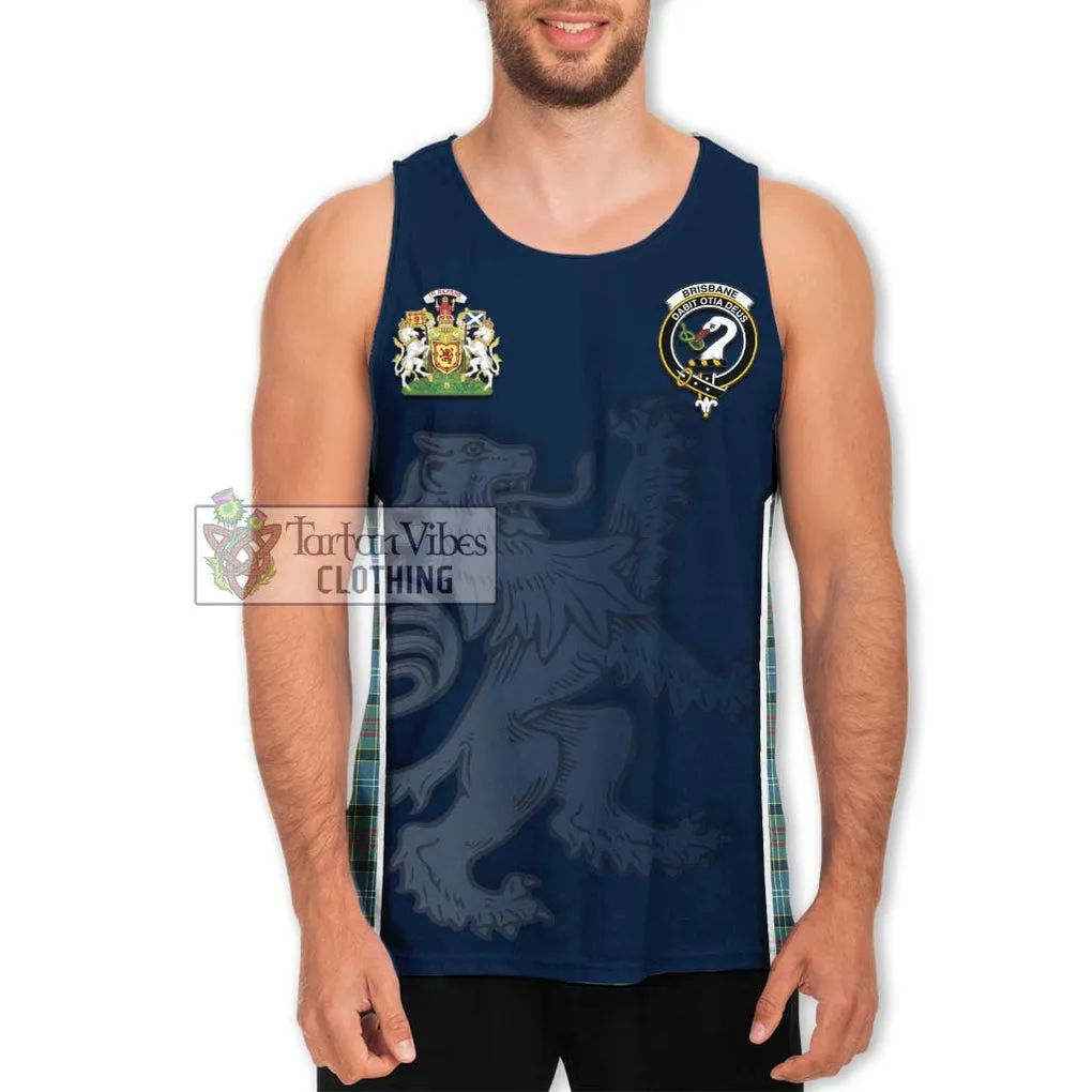 Brisbane Tartan Men's Tank Top with Family Crest and Lion Rampant Vibes Sport Style