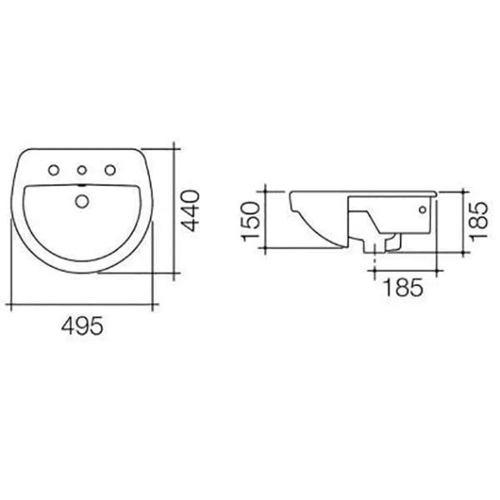 Caroma Cosmo Semi Recessed Basin 1TH White