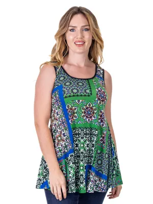 Casual Green Print Scoop Neck Tank Top