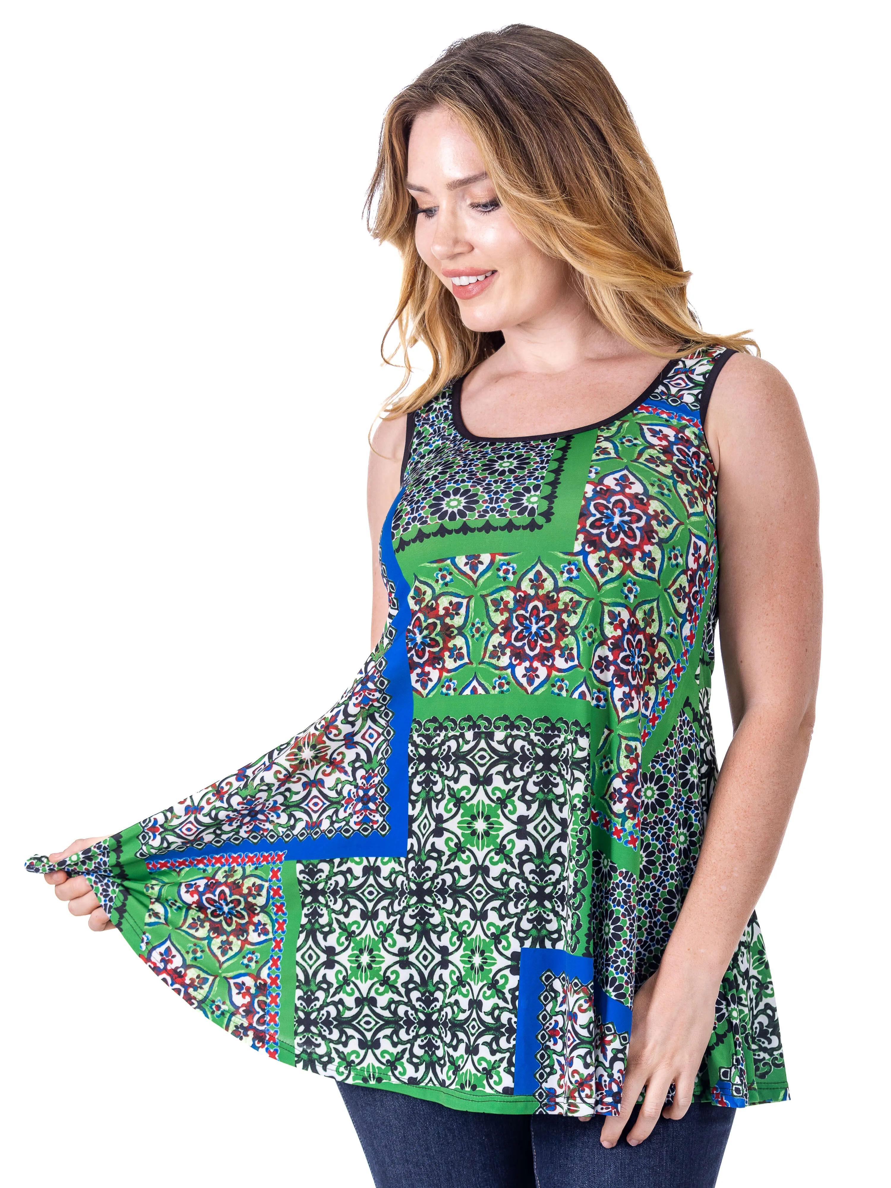 Casual Green Print Scoop Neck Tank Top