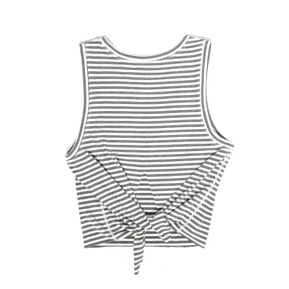 Chill By Will Zeal Striped Split Back Tank - Grey/White Stripe