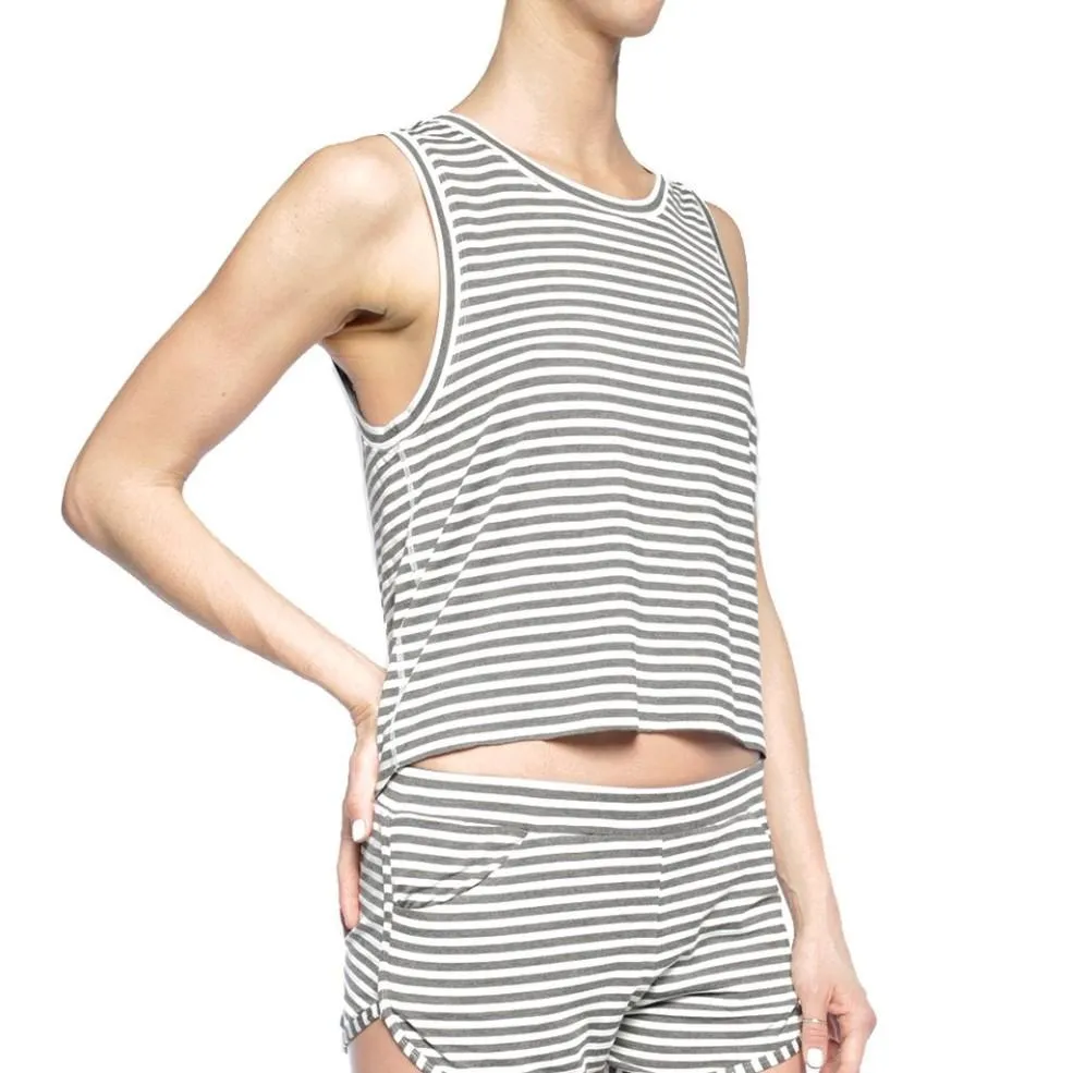 Chill By Will Zeal Striped Split Back Tank - Grey/White Stripe