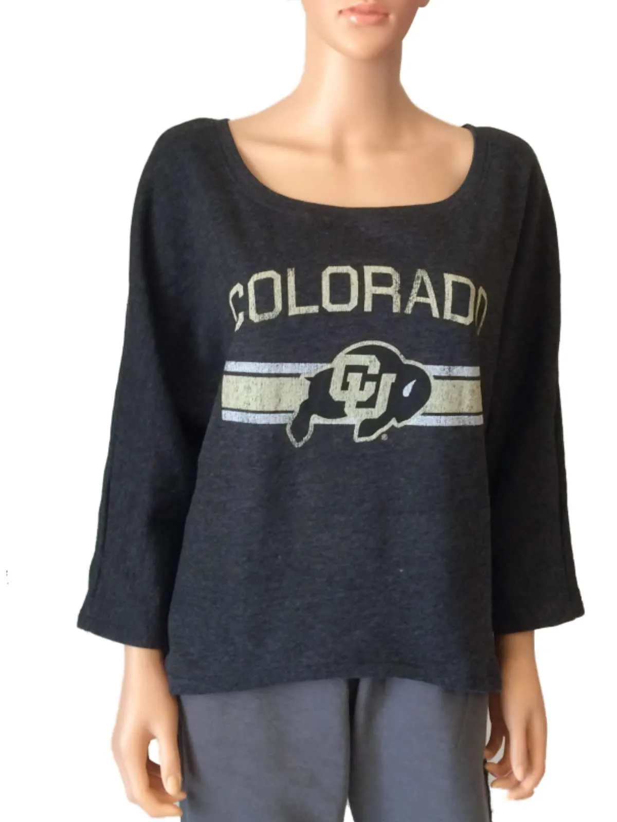 Colorado Buffaloes WOMENS Charcoal Gray Scoop Neck Loose LS T-Shirt (M)