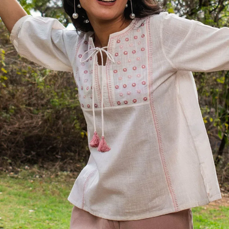 Cotton Chikankari Top for Women | Off-White | Full Sleeves