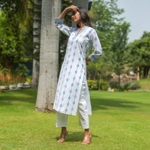 Cotton White Kurta for Women | Handblock Print | Straight Fit