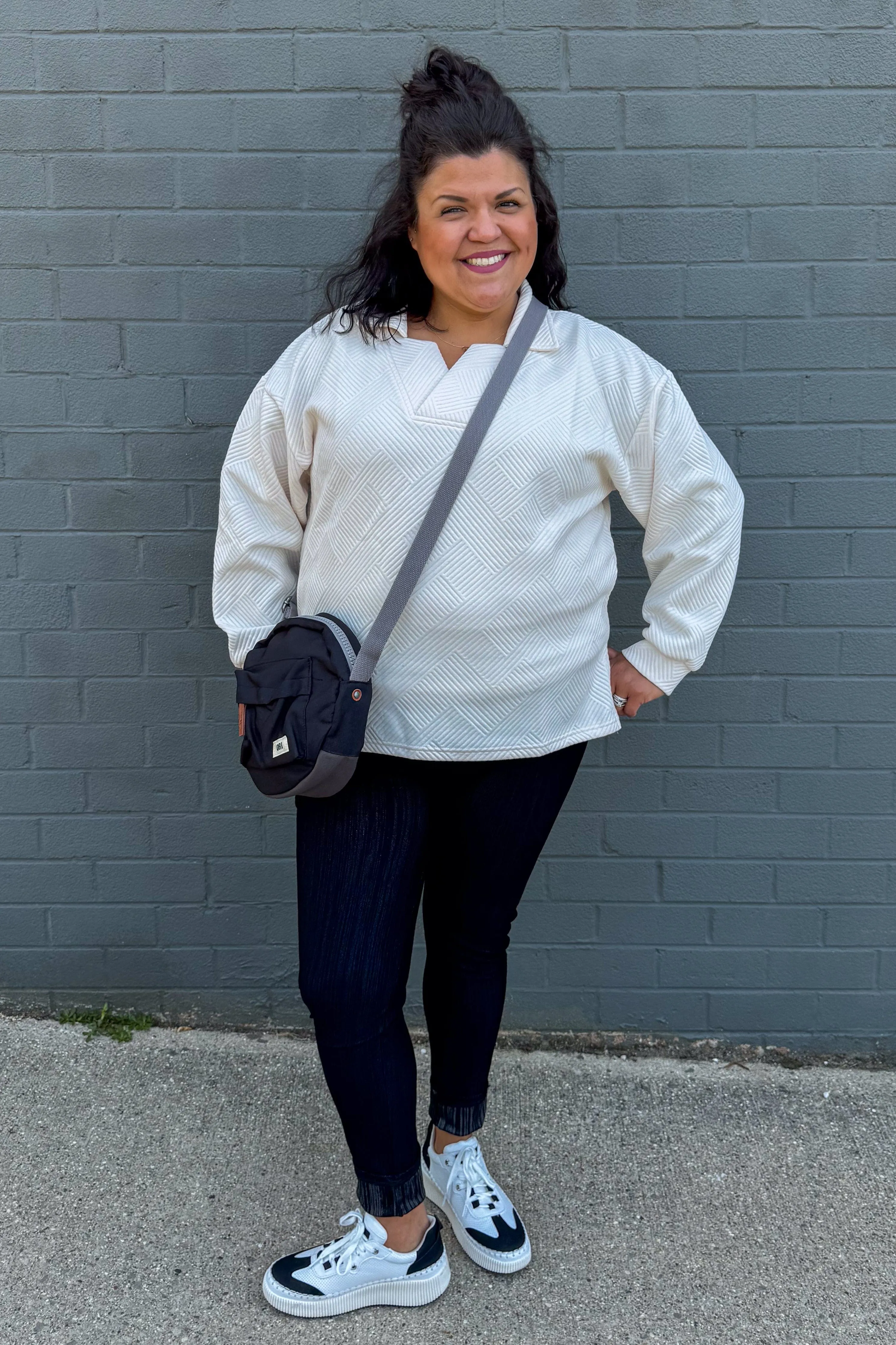 Cream Textured Collared Top