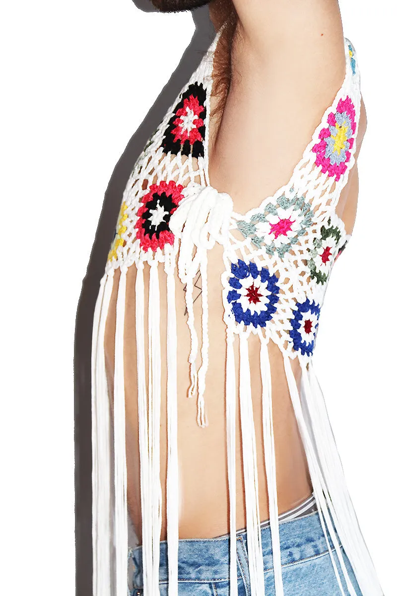 Crochet Fringe Tank- White