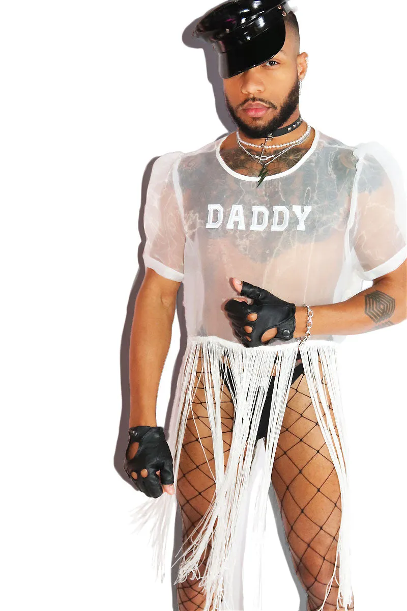 Daddy Mesh Fringe Tee- White