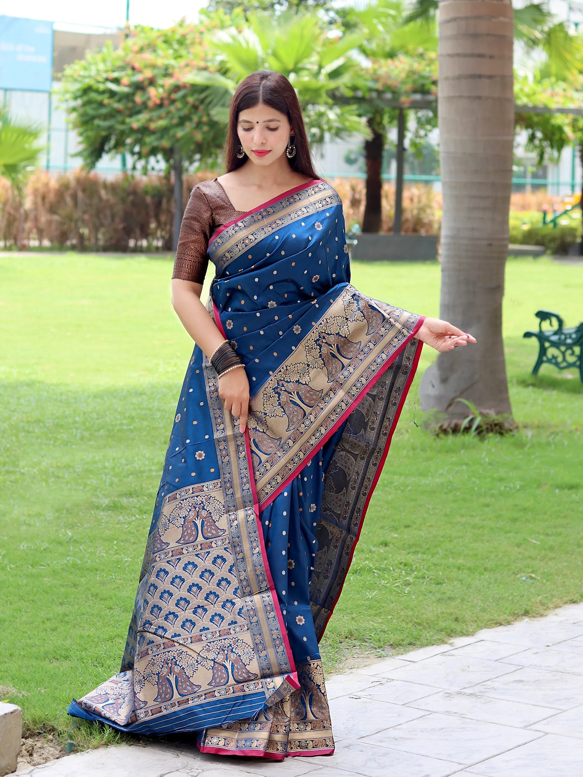 Dusk Blue Saree in Soft Silk with Three Colored Zari