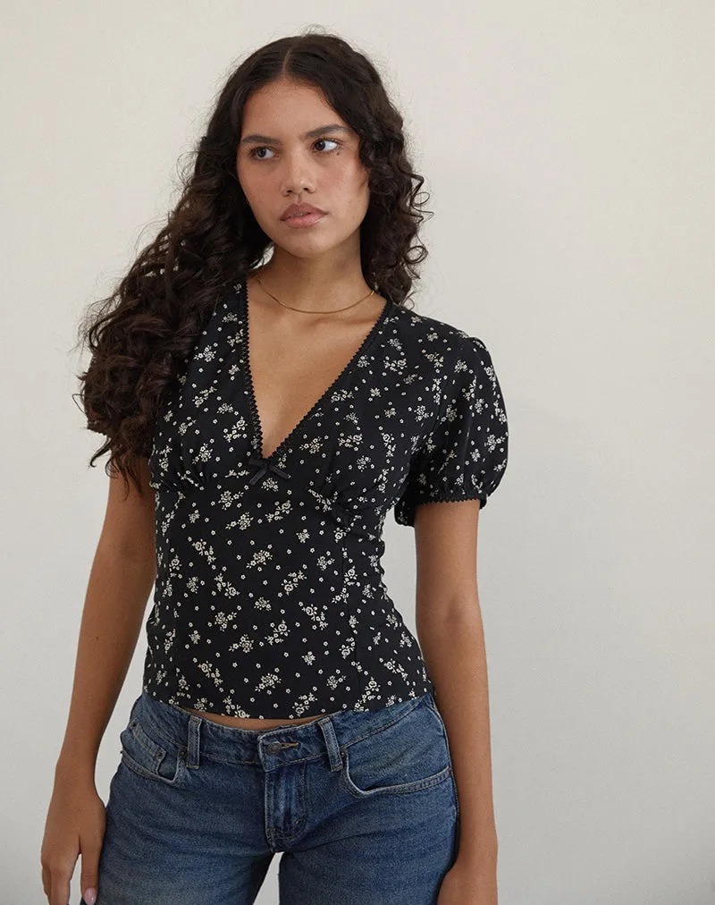 Elvita Top in Floral Land Black