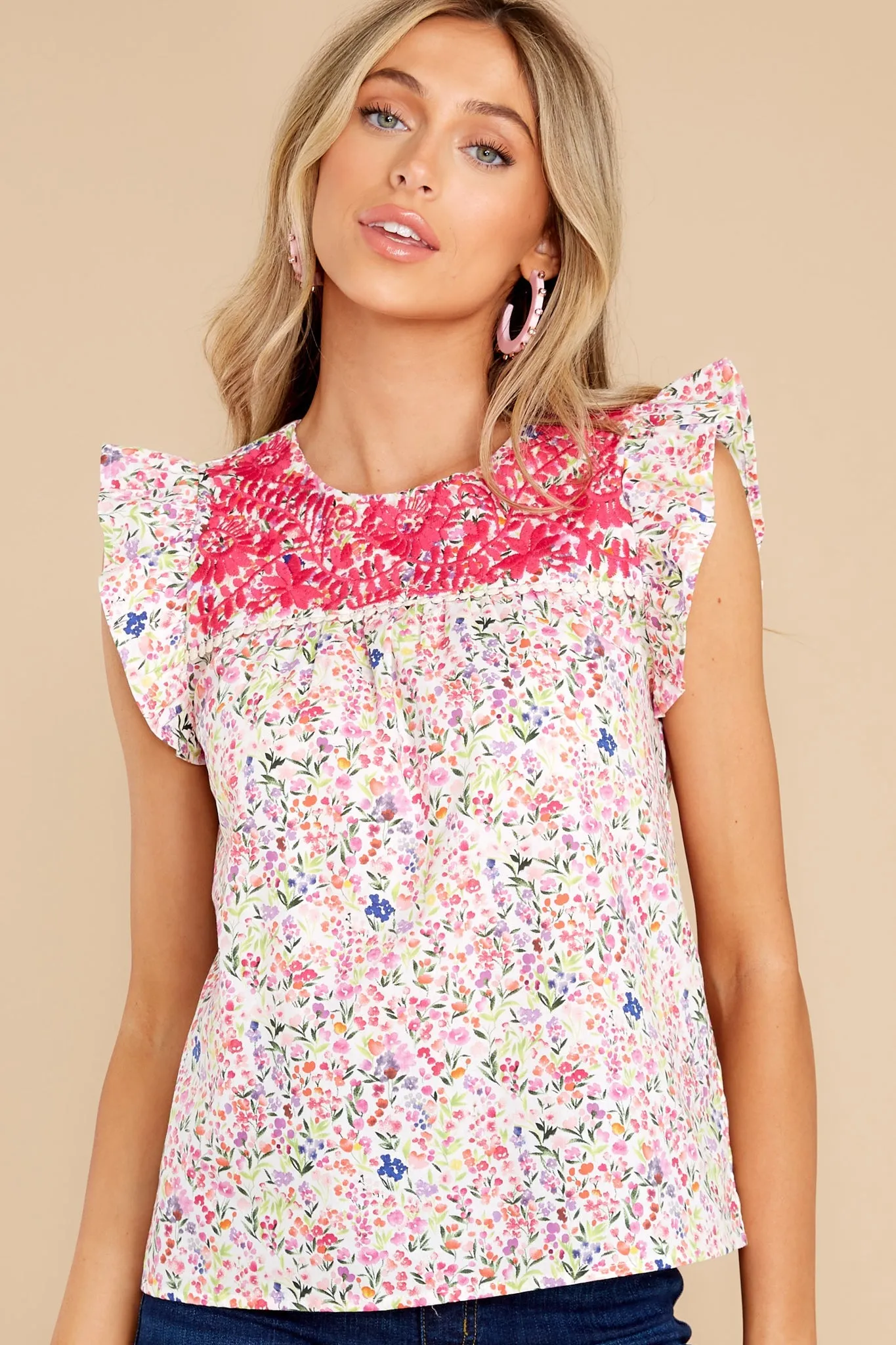 Floral Daydream Pink Embroidered Cotton Top