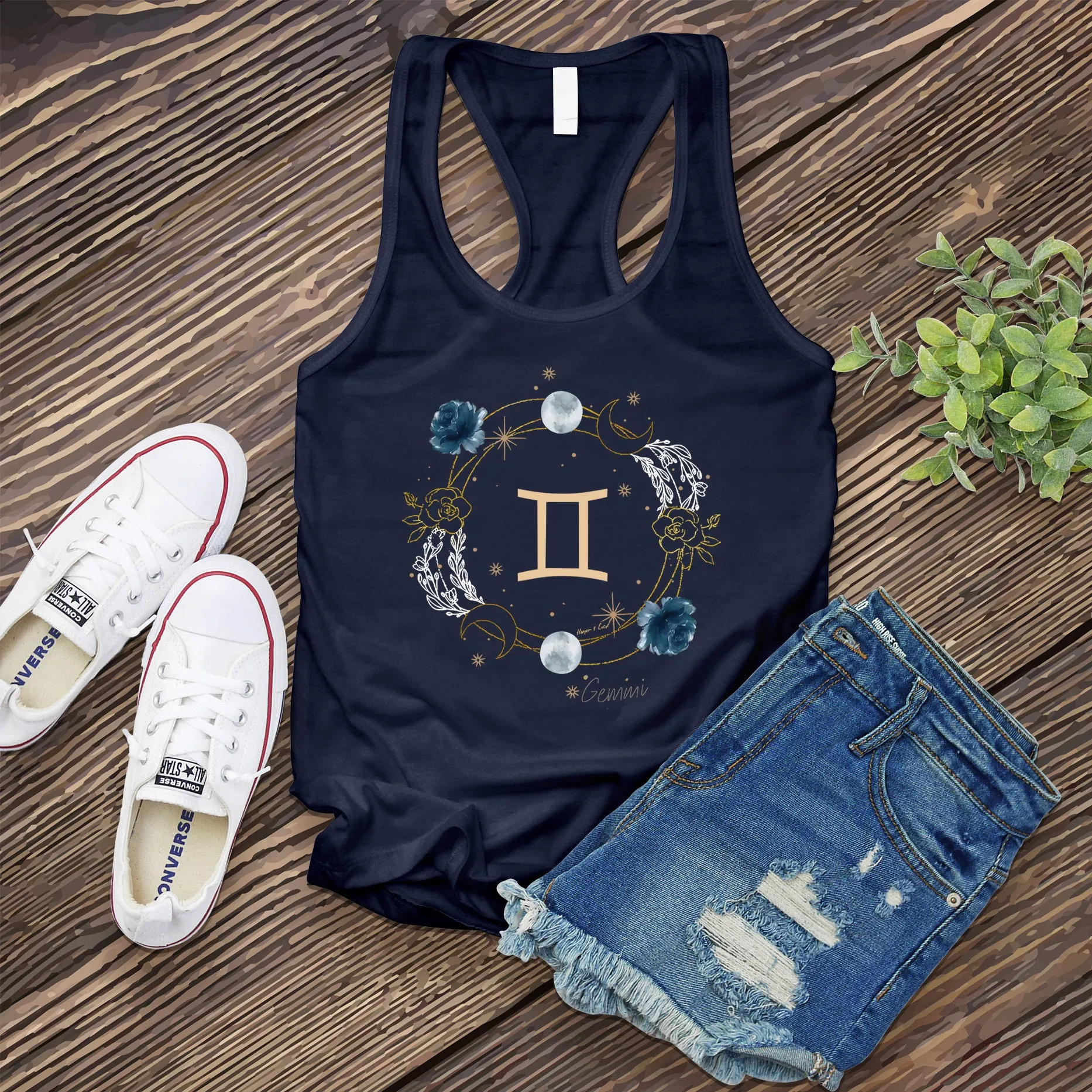 Gemini Symbol Floral Circle Women's Tank Top