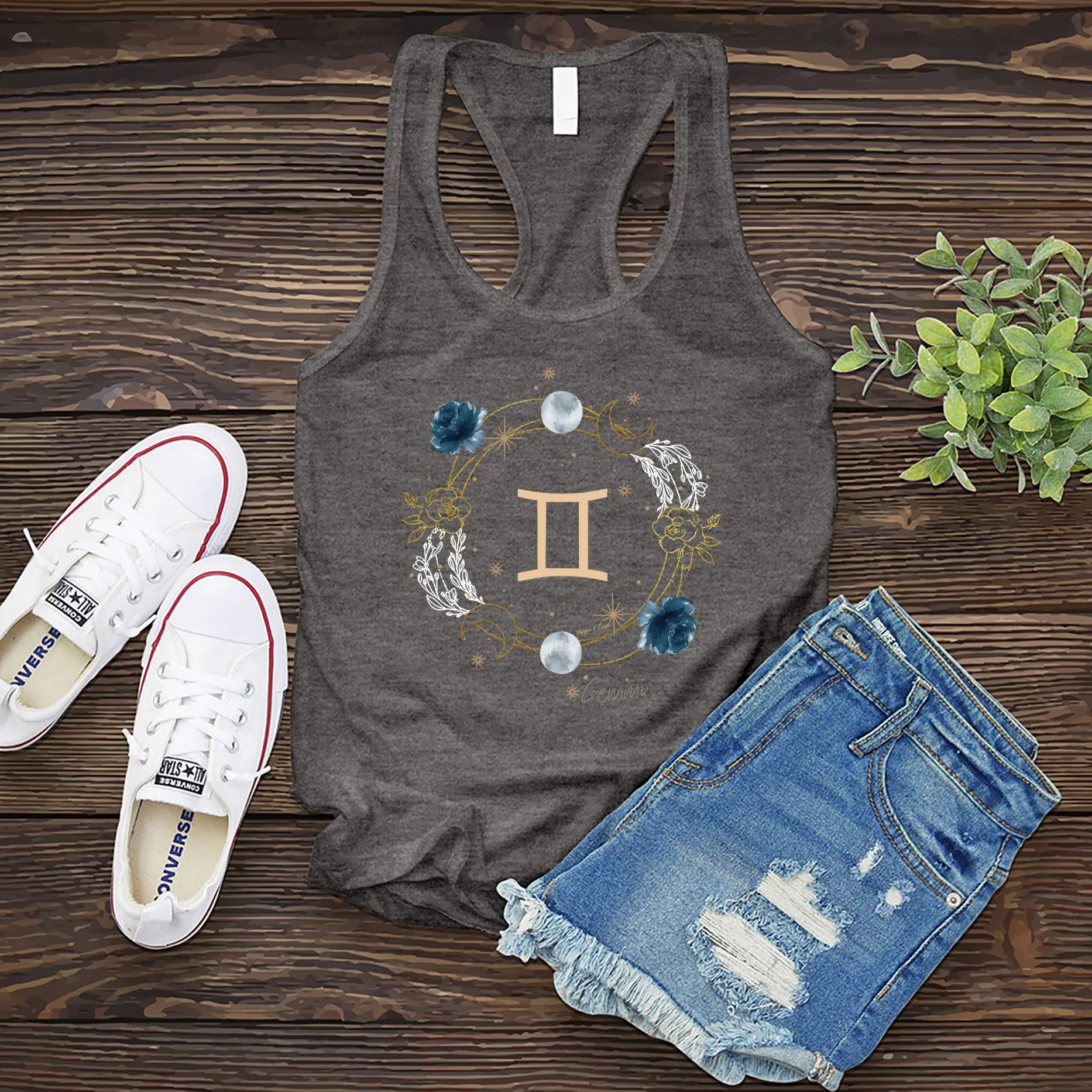 Gemini Symbol Floral Circle Women's Tank Top