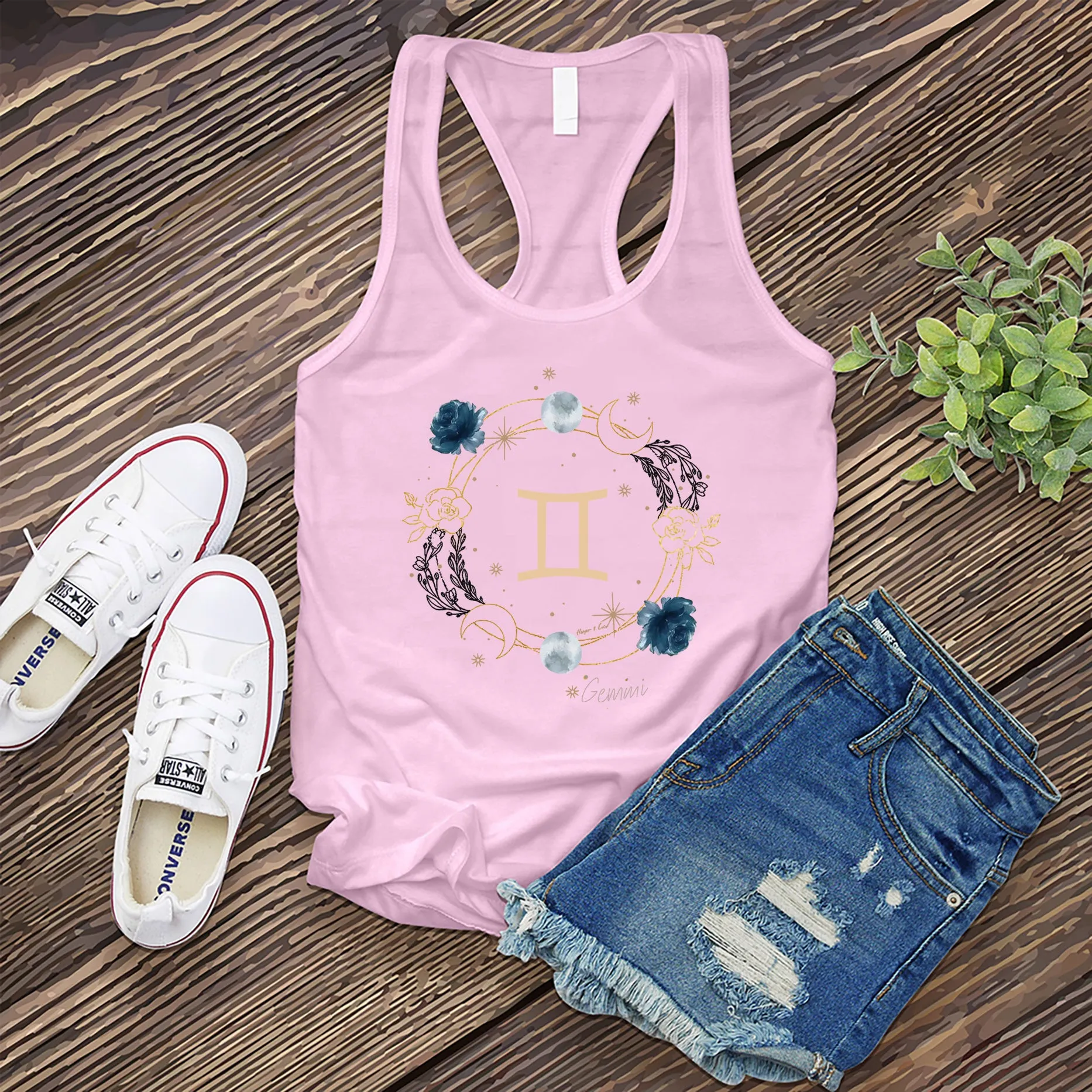 Gemini Symbol Floral Circle Women's Tank Top