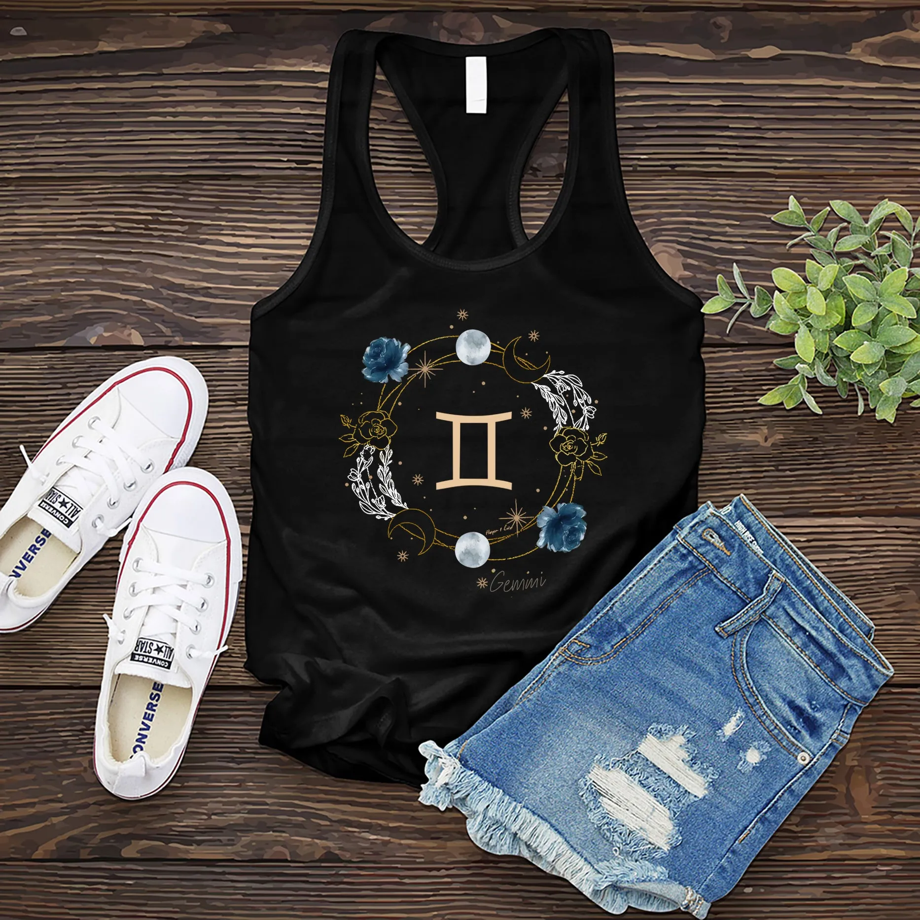 Gemini Symbol Floral Circle Women's Tank Top