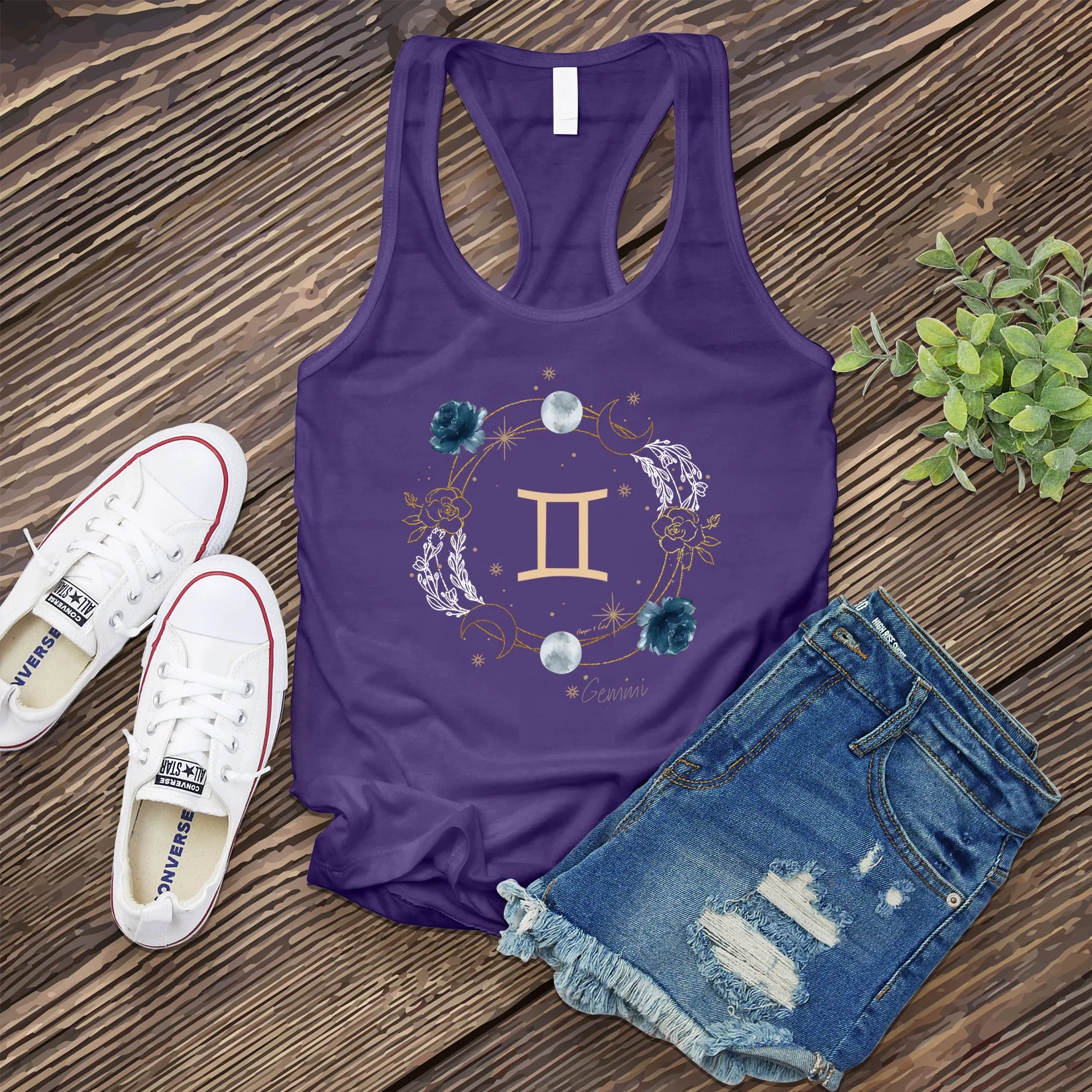 Gemini Symbol Floral Circle Women's Tank Top