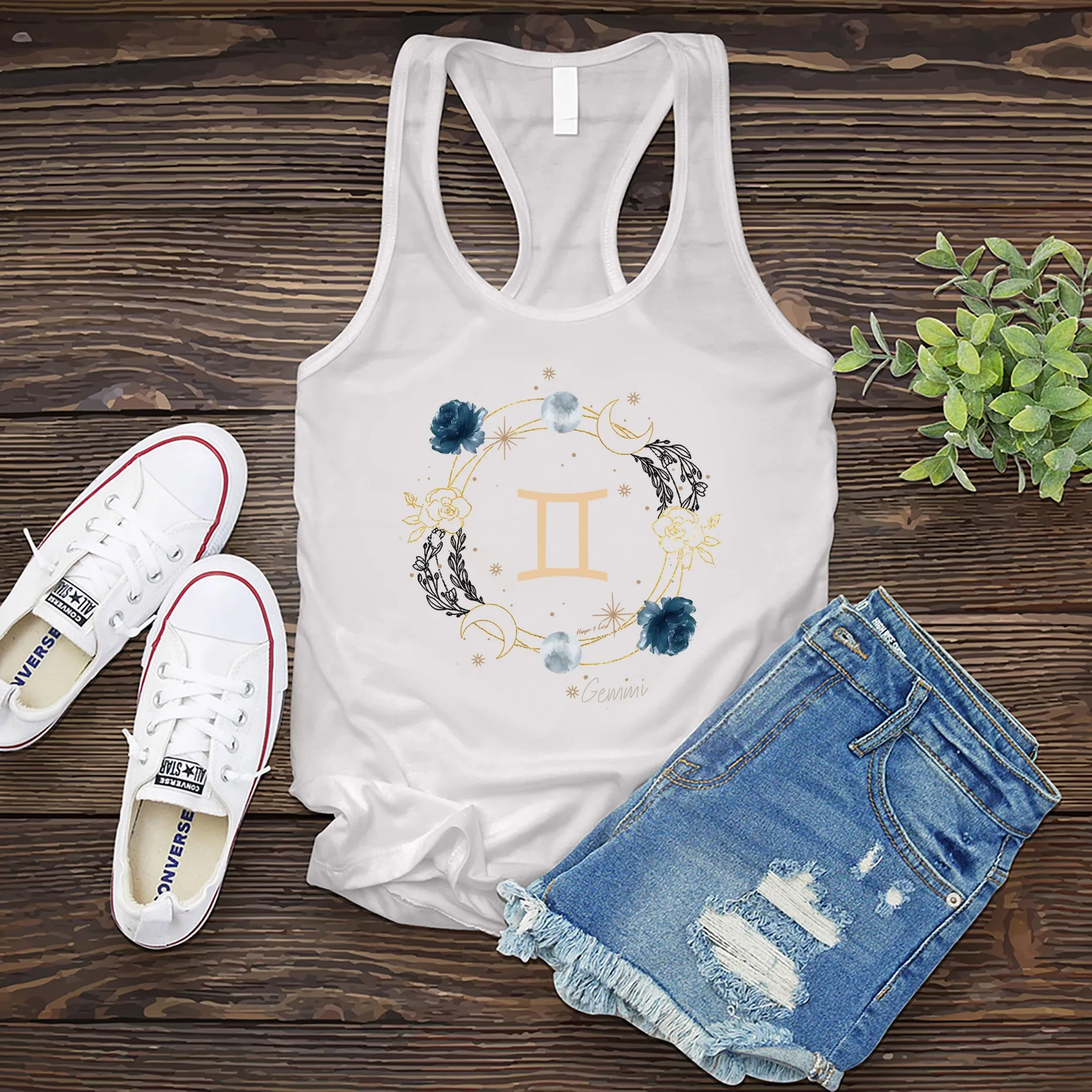 Gemini Symbol Floral Circle Women's Tank Top