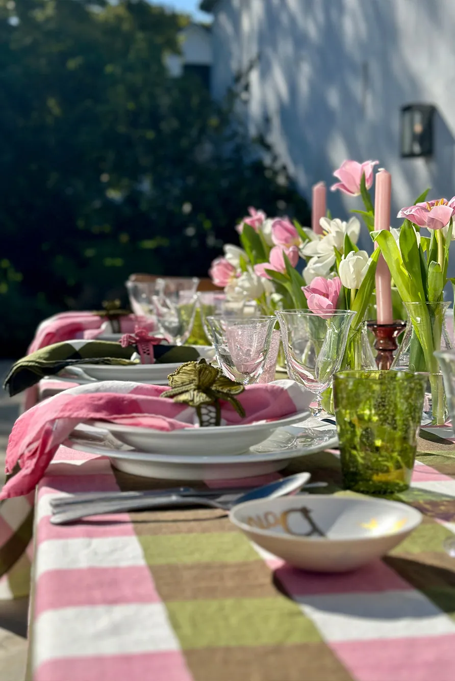 Gingham Linen Napkin in Rose Pink & Avocado Green