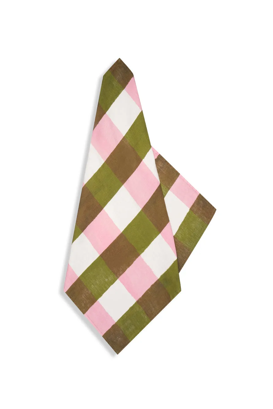 Gingham Linen Napkin in Rose Pink & Avocado Green