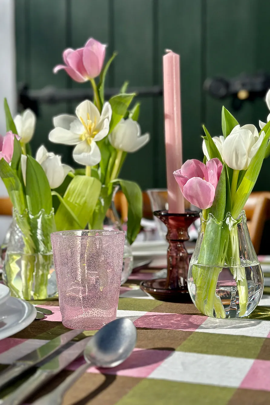 Gingham Linen Napkin in Rose Pink & Avocado Green