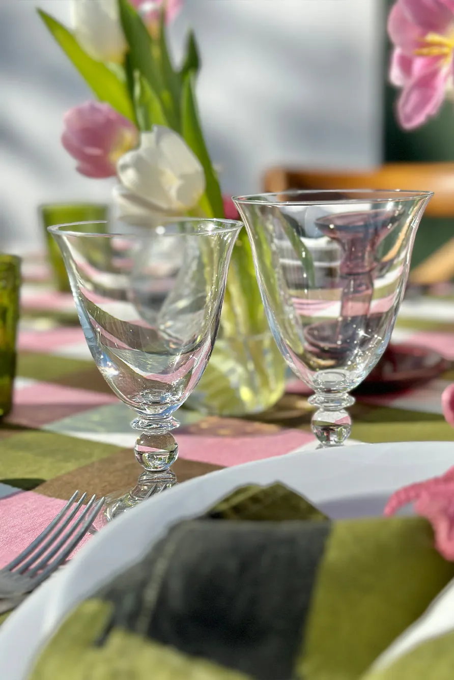 Gingham Linen Napkin in Rose Pink & Avocado Green