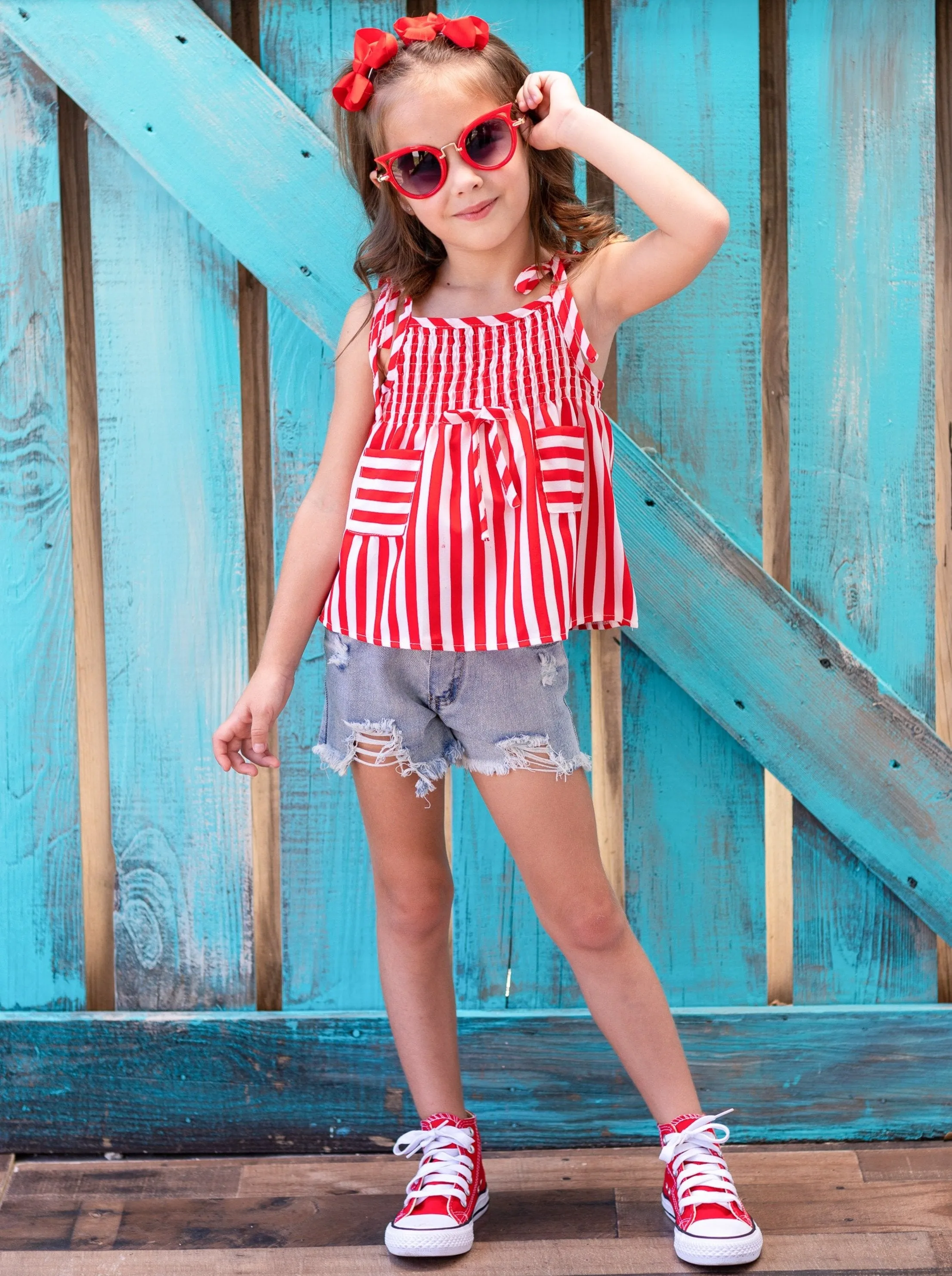 Girls Always Look Cute Top and Denim Shorts Set