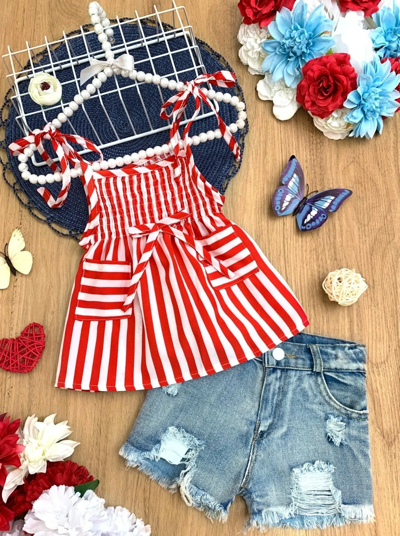 Girls Always Look Cute Top and Denim Shorts Set