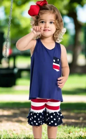 Girls American Flag Tank Top, Kids 4th of July Shirt, Sizes 2T/3T/4T, Red/White/Blue