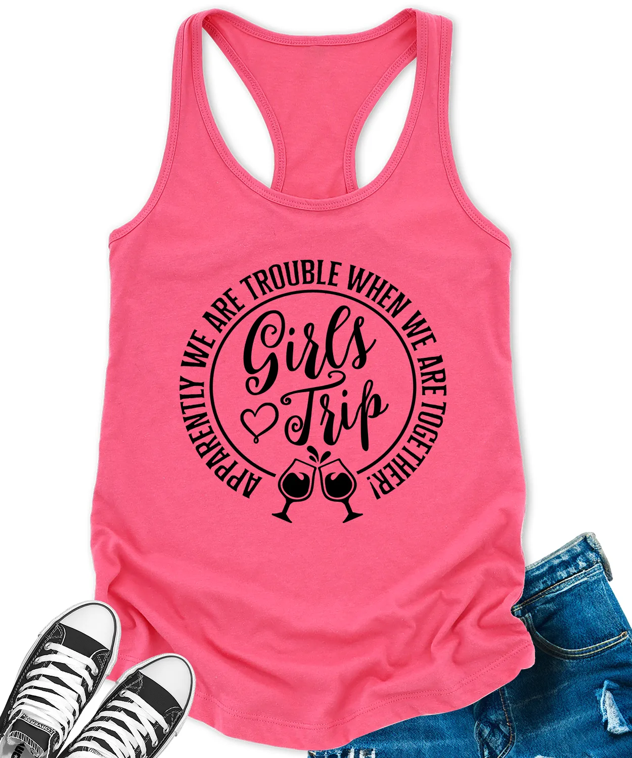 Girls Trip 2024 Tank Top for Women Apparently We are Trouble Letter Print Sleeveless Summer Racerback Tops