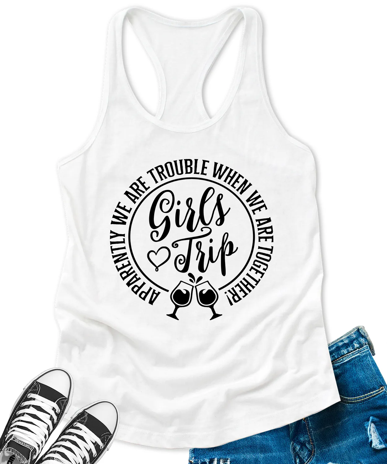 Girls Trip 2024 Tank Top for Women Apparently We are Trouble Letter Print Sleeveless Summer Racerback Tops