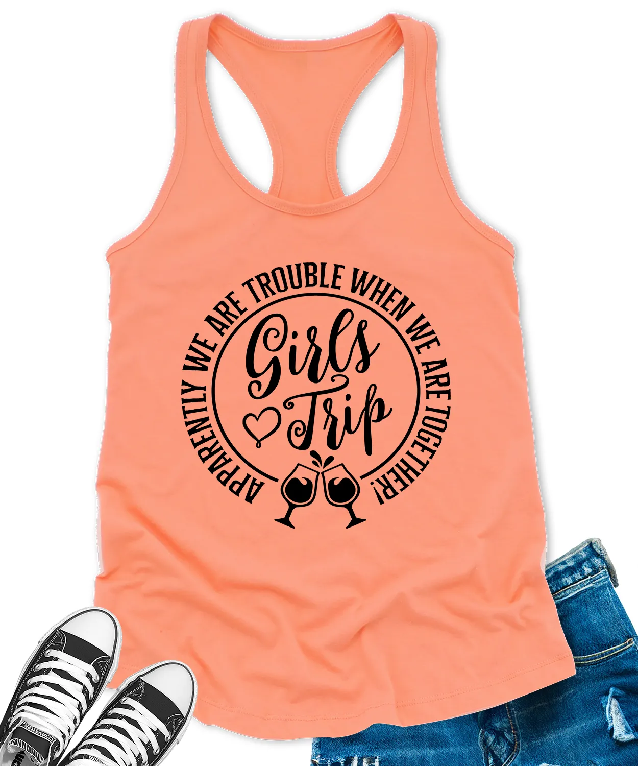 Girls Trip 2024 Tank Top for Women Apparently We are Trouble Letter Print Sleeveless Summer Racerback Tops