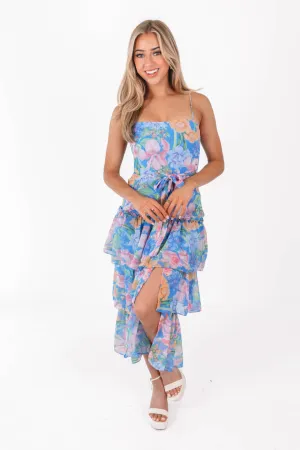 Give Me Butterflies Midi Dress - Blue