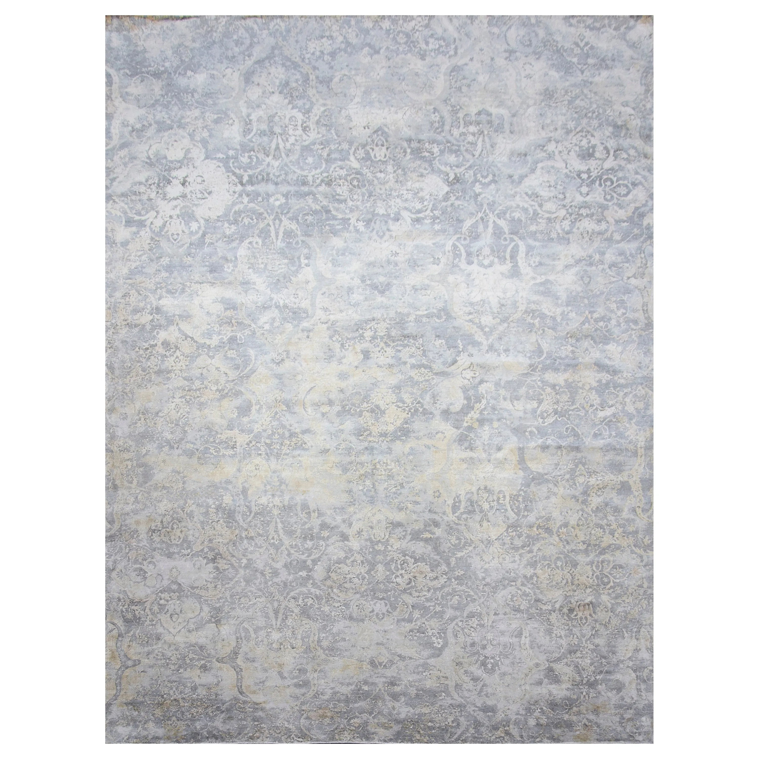 Grey Gold Traditional Silk Rug - 9' x 12'9"